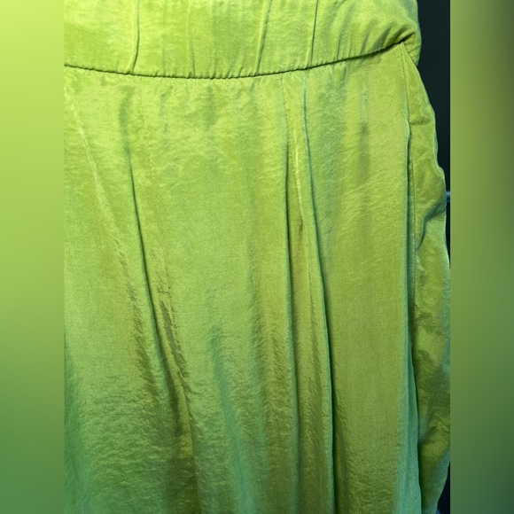 Zara Long Skirt in Lime Green with Slit and Ruching; XS - Picture 7 of 7